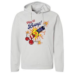 Here To Bang 4th Of July Fun 4th Of July Firework Patriotic Performance Fleece Hoodie