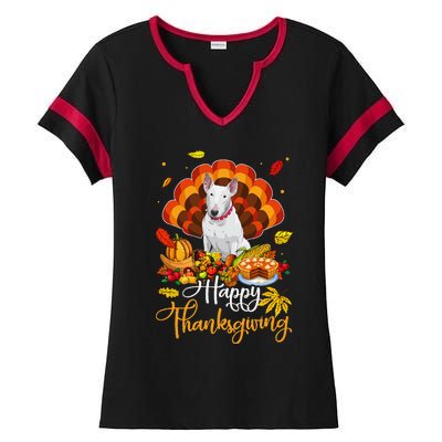 Happy Thanksgiving Bull Terrier Turkey Thanksgiving Costume Ladies Halftime Notch Neck Tee