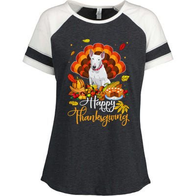 Happy Thanksgiving Bull Terrier Turkey Thanksgiving Costume Enza Ladies Jersey Colorblock Tee