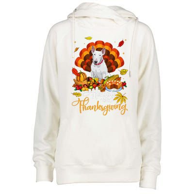 Happy Thanksgiving Bull Terrier Turkey Thanksgiving Costume Womens Funnel Neck Pullover Hood