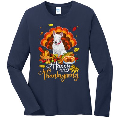 Happy Thanksgiving Bull Terrier Turkey Thanksgiving Costume Ladies Long Sleeve Shirt