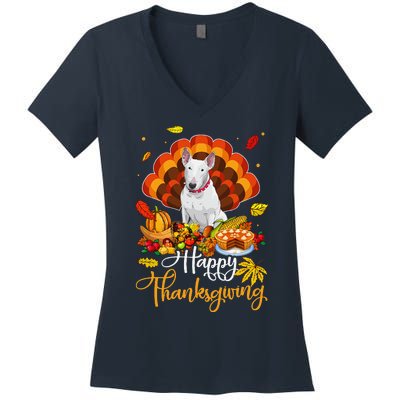 Happy Thanksgiving Bull Terrier Turkey Thanksgiving Costume Women's V-Neck T-Shirt