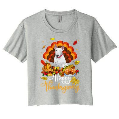 Happy Thanksgiving Bull Terrier Turkey Thanksgiving Costume Women's Crop Top Tee