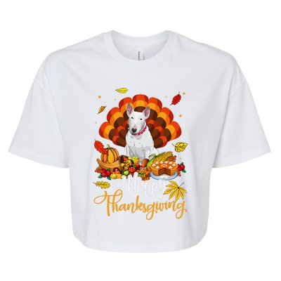 Happy Thanksgiving Bull Terrier Turkey Thanksgiving Costume Bella+Canvas Jersey Crop Tee