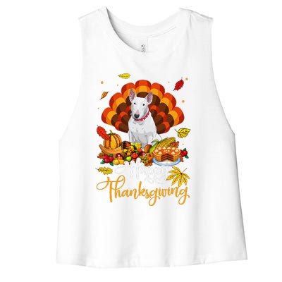 Happy Thanksgiving Bull Terrier Turkey Thanksgiving Costume Women's Racerback Cropped Tank