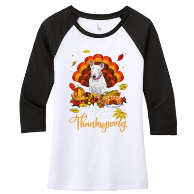 Happy Thanksgiving Bull Terrier Turkey Thanksgiving Costume Women's Tri-Blend 3/4-Sleeve Raglan Shirt