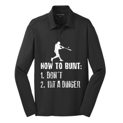 How To Bunt Dont Hit A Dinger Funny Baseball Silk Touch Performance Long Sleeve Polo