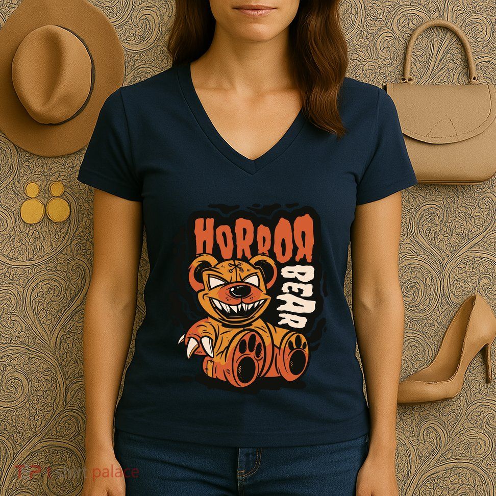 Horror Teddy Bear Women's V-Neck T-Shirt