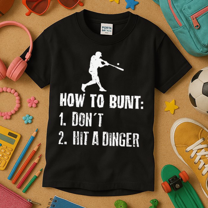 How to bunt don't hit a dinger for a Baseball Kids T-Shirt