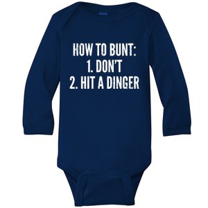 How To Bunt Hit A Dinger Funny Baseball Player Home Run Fun Baby Long Sleeve Bodysuit