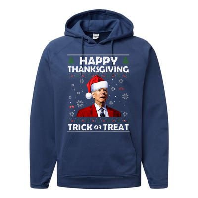 Happy Thanksgiving Biden Ugly Christmas Sweaters  Performance Fleece Hoodie