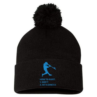 How To Bunt Don't Hit A Dinger Funny Baseball Sarcasm Player Pom Pom 12in Knit Beanie