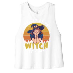 Halloween Teacher By Day Witch By Night Teacher Witch Meaningful Gift Women's Racerback Cropped Tank