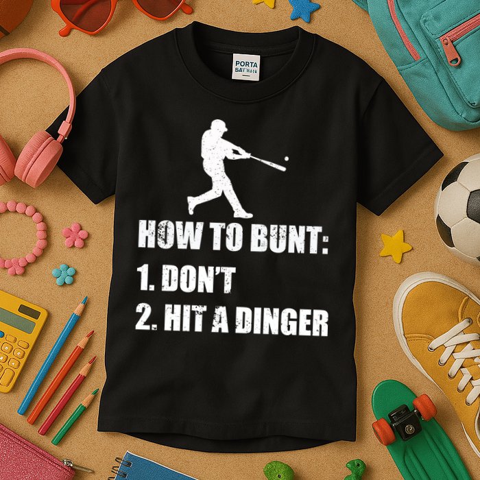 How To Bunt Dont Hit A Dinger Funny Baseball Kids T-Shirt