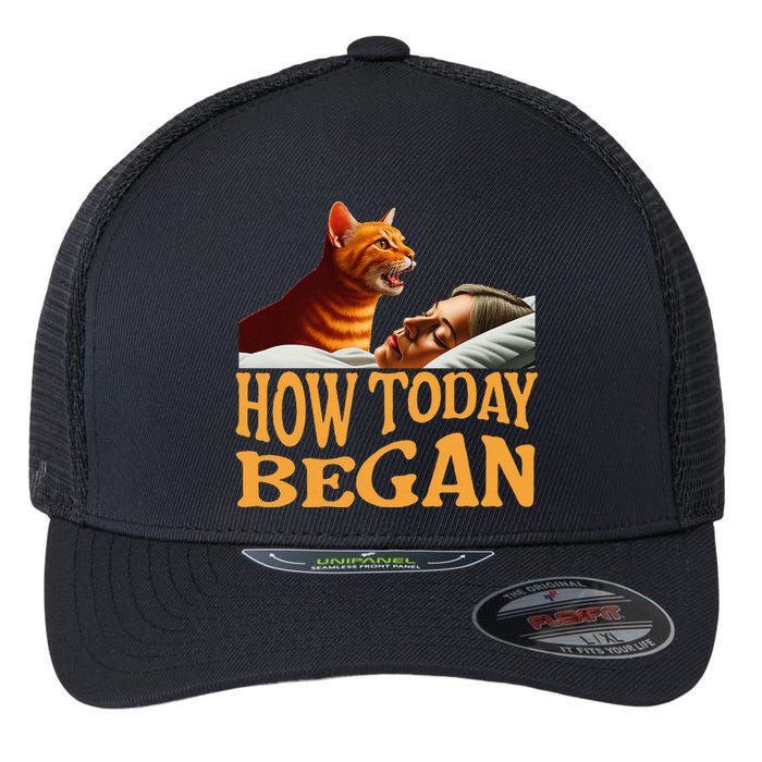 How Today Began Cat Woke Me Early Again Cat Alarm Flexfit Unipanel Trucker Cap