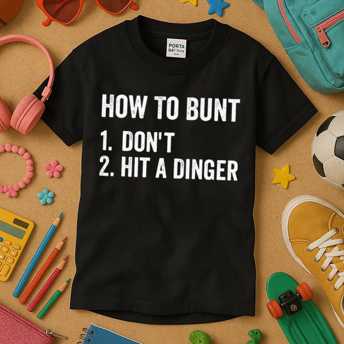 How To Bunt Dont Hit A Dinger Funny Baseball Softball Kids T-Shirt