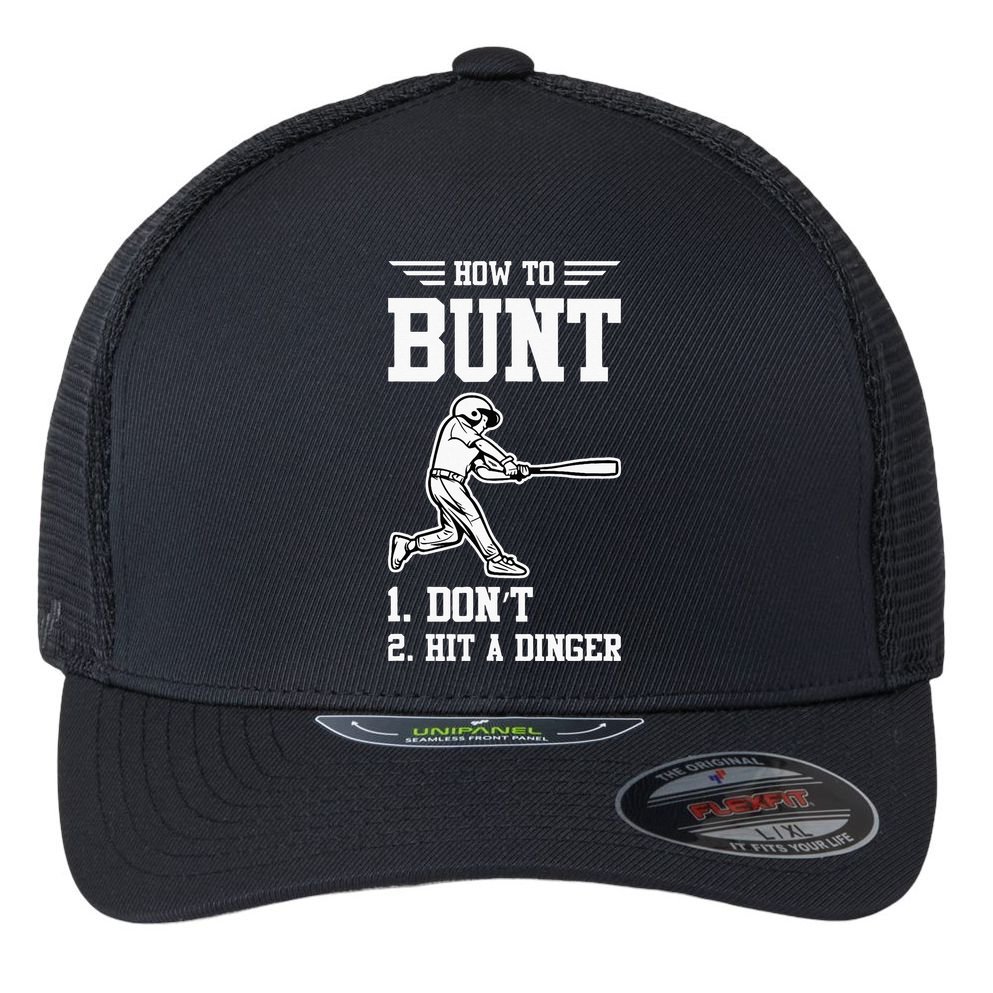 How To Bunt Batter Baseball Men Catcher Pitcher Flexfit Unipanel Trucker Cap