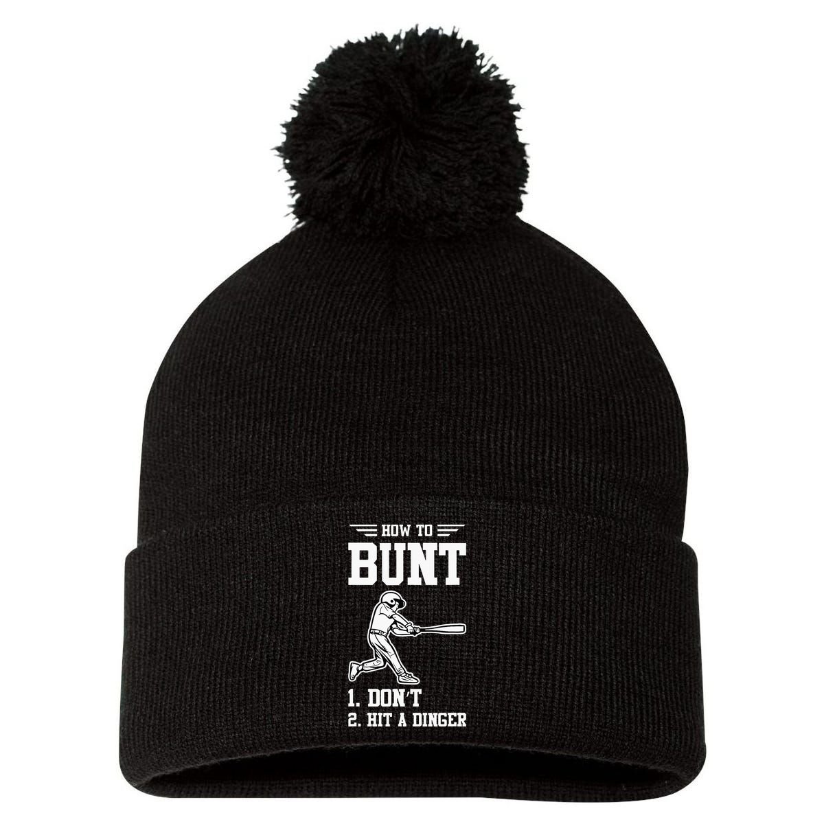 How To Bunt Batter Baseball Men Catcher Pitcher Pom Pom 12in Knit Beanie