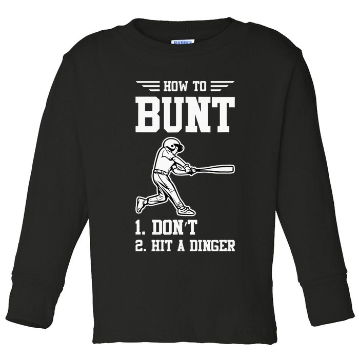 How To Bunt Batter Baseball Men Catcher Pitcher Toddler Long Sleeve Shirt