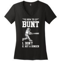 How To Bunt Batter Baseball Men Catcher Pitcher Women's V-Neck T-Shirt