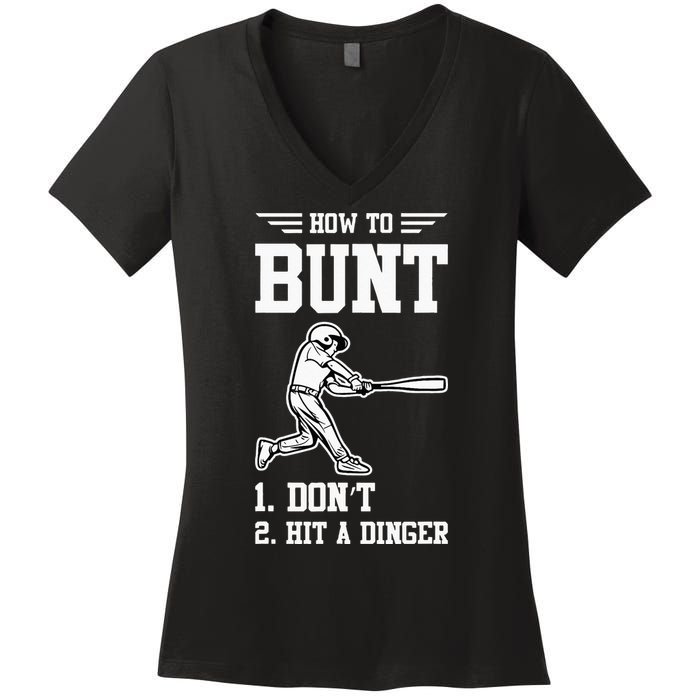 How To Bunt Batter Baseball Men Catcher Pitcher Women's V-Neck T-Shirt