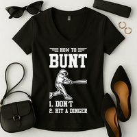 How To Bunt Batter Baseball Men Catcher Pitcher Women's V-Neck T-Shirt