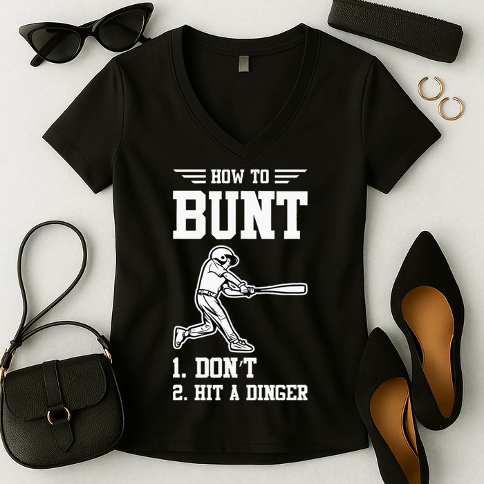 How To Bunt Batter Baseball Men Catcher Pitcher Women's V-Neck T-Shirt