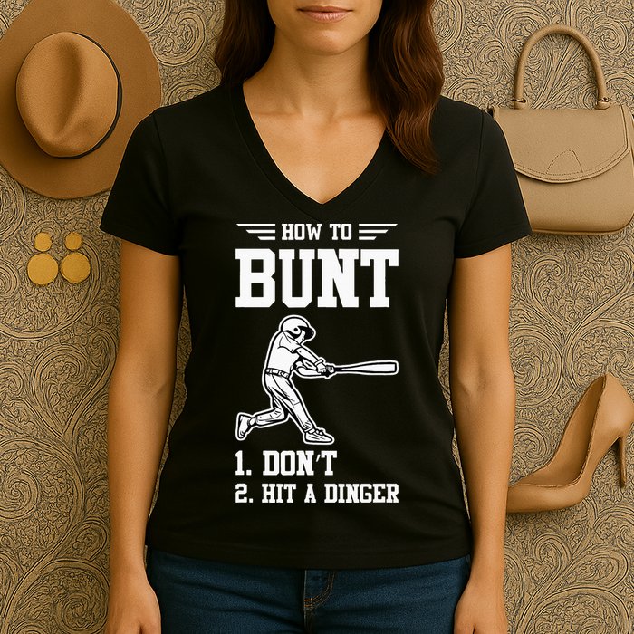 How To Bunt Batter Baseball Men Catcher Pitcher Women's V-Neck T-Shirt