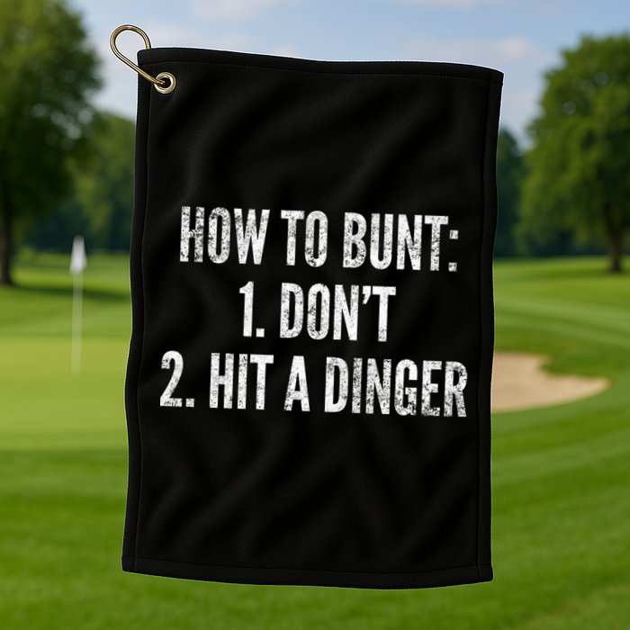 How To Bunt Hit A Dinger Funny Baseball Player Home Run Fun Gift Golf Towel