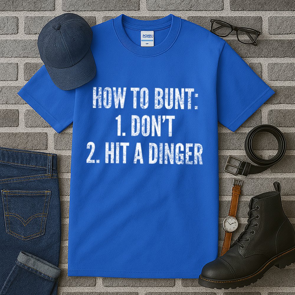 How To Bunt Hit A Dinger Funny Baseball Player Home Run Fun Gift Tall T-Shirt