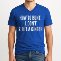 How To Bunt Hit A Dinger Funny Baseball Player Home Run Fun Gift V-Neck T-Shirt