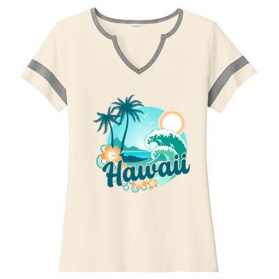 Hawaii Tropical Beach Palm Trees Ladies Halftime Notch Neck Tee