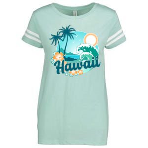 Hawaii Tropical Beach Palm Trees Enza Ladies Jersey Football T-Shirt