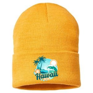 Hawaii Tropical Beach Palm Trees Sustainable Knit Beanie