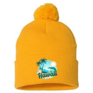 Hawaii Tropical Beach Palm Trees Pom Pom 12in Knit Beanie