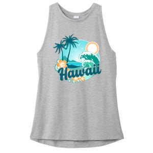 Hawaii Tropical Beach Palm Trees Ladies PosiCharge Tri-Blend Wicking Tank