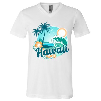 Hawaii Tropical Beach Palm Trees V-Neck T-Shirt