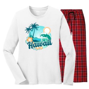 Hawaii Tropical Beach Palm Trees Women's Long Sleeve Flannel Pajama Set 