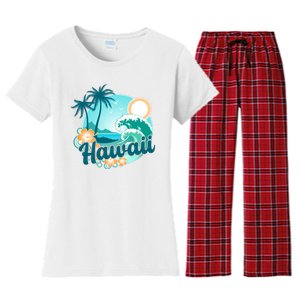 Hawaii Tropical Beach Palm Trees Women's Flannel Pajama Set