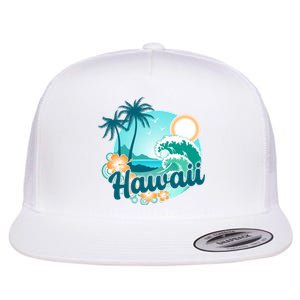 Hawaii Tropical Beach Palm Trees Flat Bill Trucker Hat