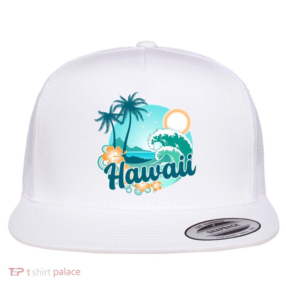 Hawaii Tropical Beach Palm Trees Flatbill Hat