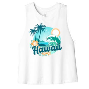 Hawaii Tropical Beach Palm Trees Women's Racerback Cropped Tank