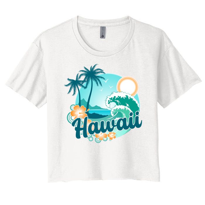 Hawaii Tropical Beach Palm Trees Women's Crop Top Tee