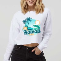 Hawaii Tropical Beach Palm Trees Cropped Pullover Crew