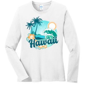 Hawaii Tropical Beach Palm Trees Ladies Long Sleeve Shirt