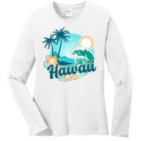 Hawaii Tropical Beach Palm Trees Ladies Long Sleeve Shirt