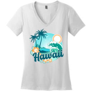 Hawaii Tropical Beach Palm Trees Women's V-Neck T-Shirt