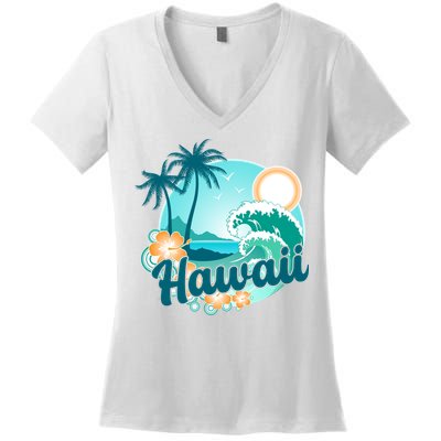 Hawaii Tropical Beach Palm Trees Women's V-Neck T-Shirt