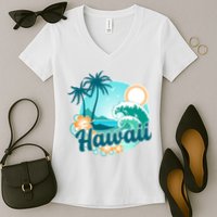 Hawaii Tropical Beach Palm Trees Women's V-Neck T-Shirt