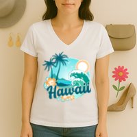 Hawaii Tropical Beach Palm Trees Women's V-Neck T-Shirt